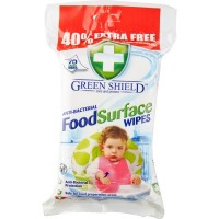 GREEN SHIELD antibakterinės su maistu besiliečiančių paviršių valymo servetėlės, 70vnt