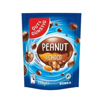 GUT & GUNSTIG PEANUT & CHOCO šokoladu dengti žemės riešutai 250 g