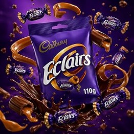 CADBURY CHOC ECLAIRS šokoladu dengti karameliniai saldainiai 110 g