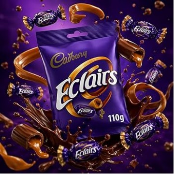 CADBURY CHOC ECLAIRS šokoladu dengti karameliniai saldainiai 110 g