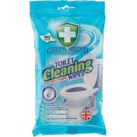 GREEN SHIELD TOILET CLEANING WIPES tualeto valymo antibakterinės servetėlės 40 vnt