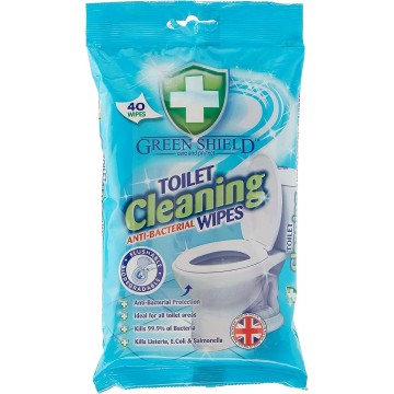 GREEN SHIELD TOILET CLEANING WIPES tualeto valymo antibakterinės servetėlės 40 vnt