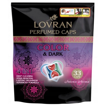 LOVRAN COLOR & DARK skalbimo kapsulės spalvotiems ir tamsiems audiniams 33 vnt
