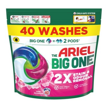 ARIEL BIG ONE PINK skalbimo kapsulės su dviguba dėmių ir kvapų šalinimo galia 40 vnt