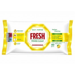 FRESH POWER CLEAN MULTI-PURPOSE LEMON SCENT universalios valymo servetėlės 60 vnt