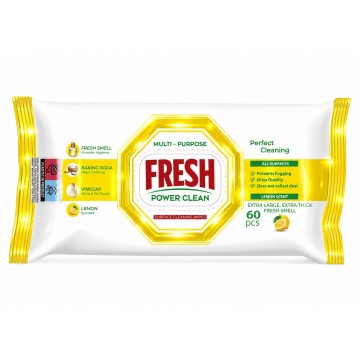 FRESH POWER CLEAN MULTI-PURPOSE LEMON SCENT universalios valymo servetėlės 60 vnt