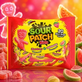 MAY SOUR PATCH STRAWB + WATERMELON MINI rūgštūs vaisių skonio guminukai 350 g