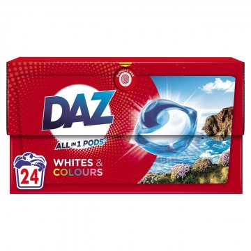 DAZ GO PODS skalbimo kapsulės baltiems ir spalvotiems audiniams 24 vnt.