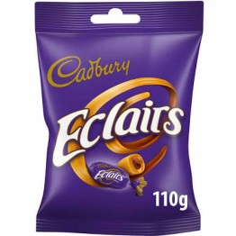 CADBURY CHOC ECLAIRS šokoladu dengti karameliniai saldainiai 110 g