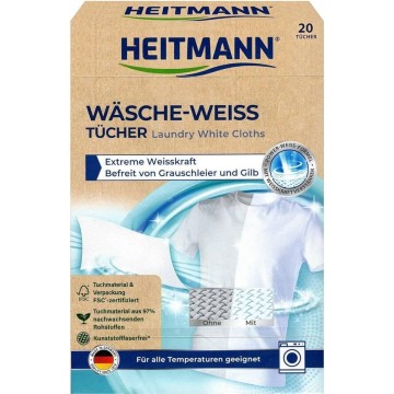 HEITMANN baltos spalvos skalbinių atnaujinimo servetėlės 20 vnt HEITMANN baltos spalvos skalbinių atnaujinimo servetėlės 20 vnt