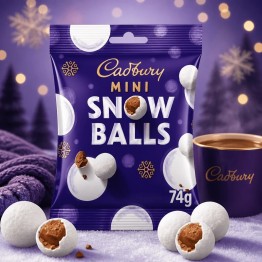 CADBURY MINI SNOWBALLS šventiniai šokoladiniai saldainiai 74 g