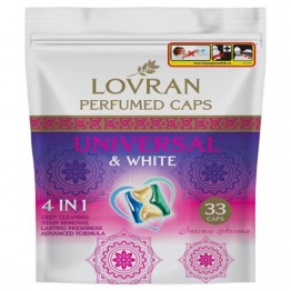 LOVRAN UNIVERSAL & WHITE skalbimo kapsulės universaliems ir baltiems audiniams 33 vnt