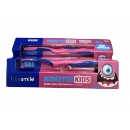 TRUESMILE MONSTER KIDS BUBBLE GUM dantų pastą + dantų šepetėlis 75 ml