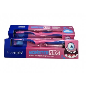 TRUESMILE MONSTER KIDS BUBBLE GUM dantų pastą + dantų šepetėlis 75 ml