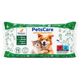 PETS CARE HYPOALLERGENIC drėgnos servetėlės augintiniams 72 vnt